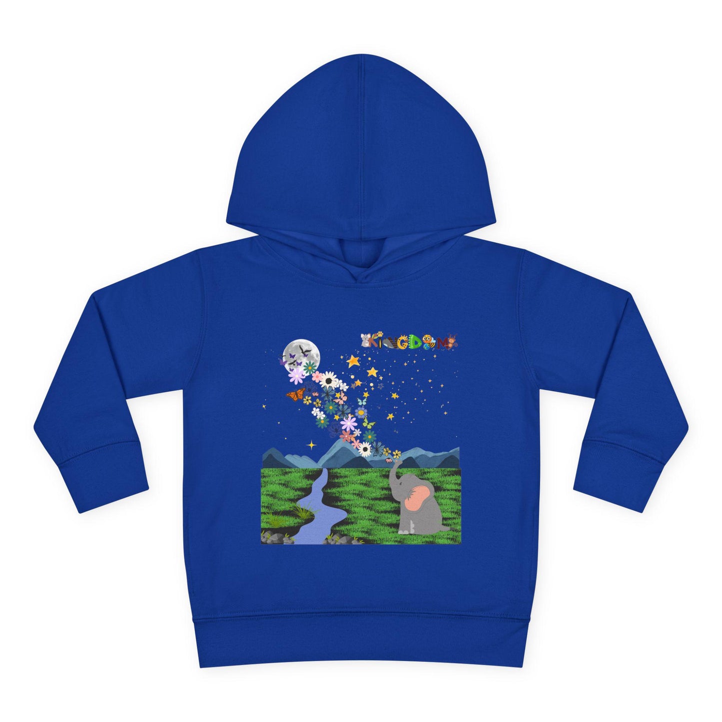Elephant & Floral Night Sky Toddler Hoodie, Wildlife Theme Pullover Fleece