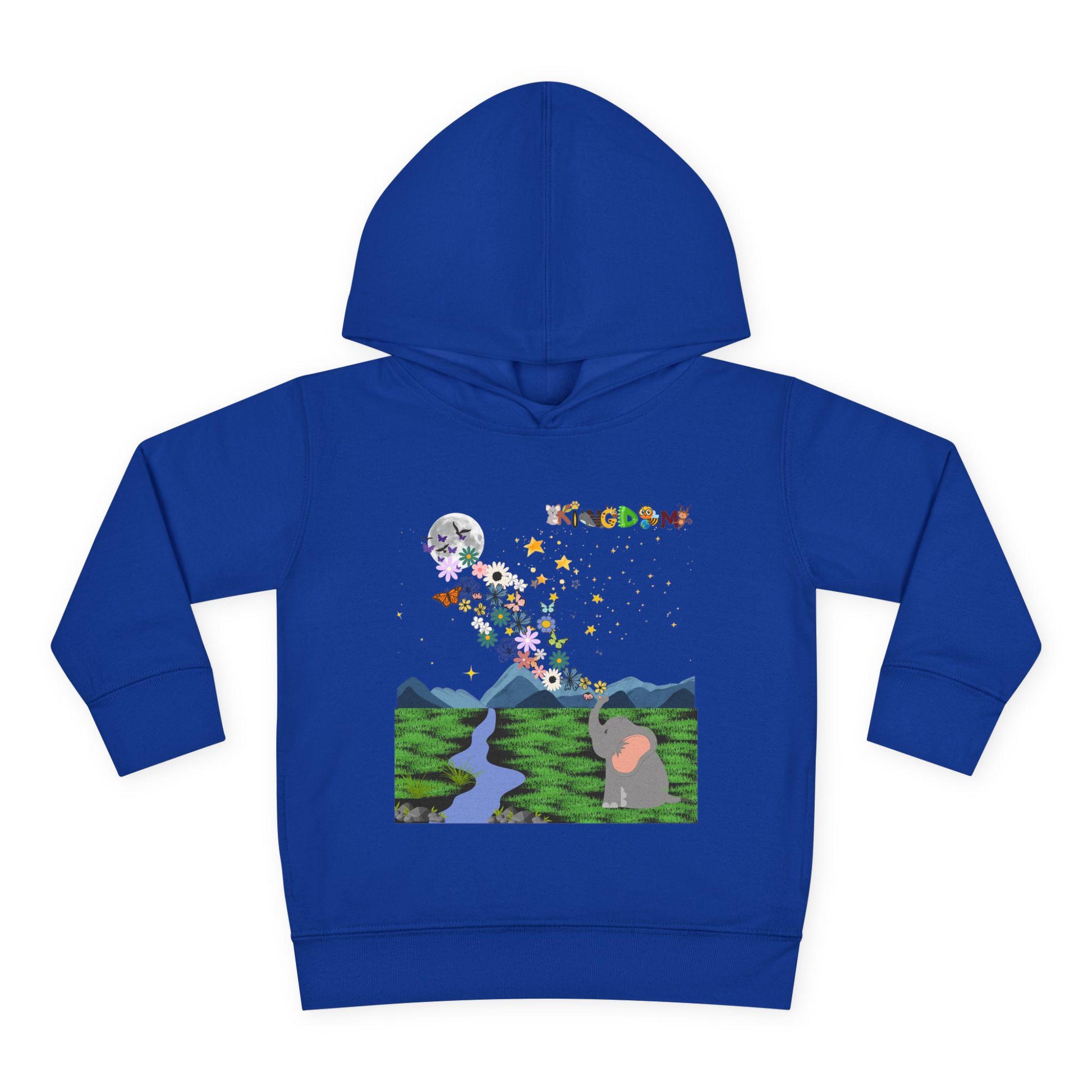 Elephant & Floral Night Sky Toddler Hoodie, Wildlife Theme Pullover Fleece