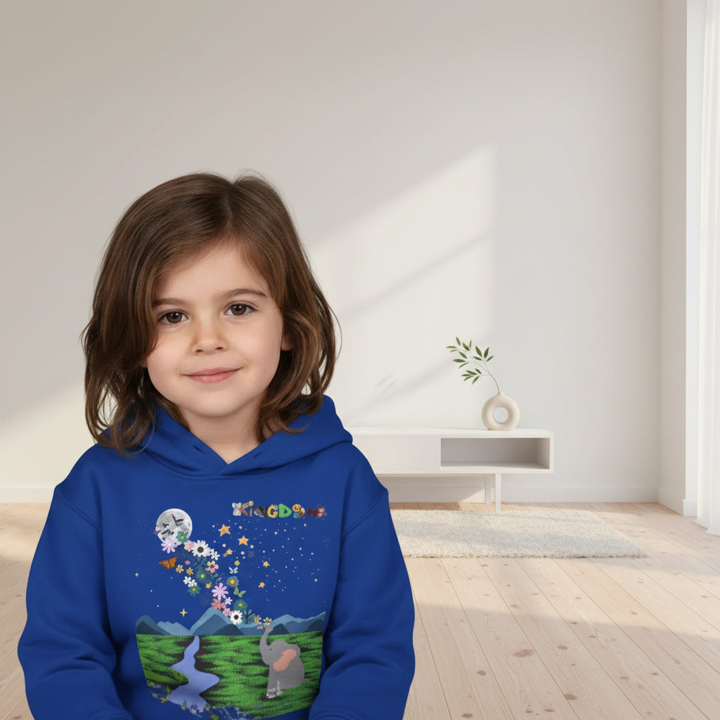 Elephant & Floral Night Sky Toddler Hoodie, Wildlife Theme Pullover Fleece