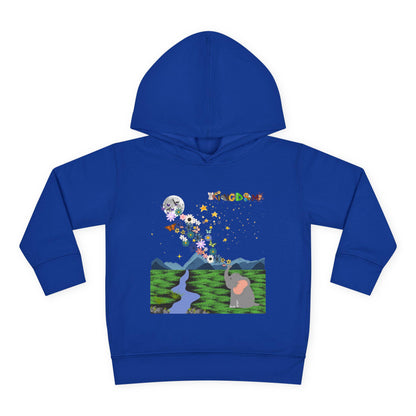 Elephant & Floral Night Sky Toddler Hoodie, Wildlife Theme Pullover Fleece