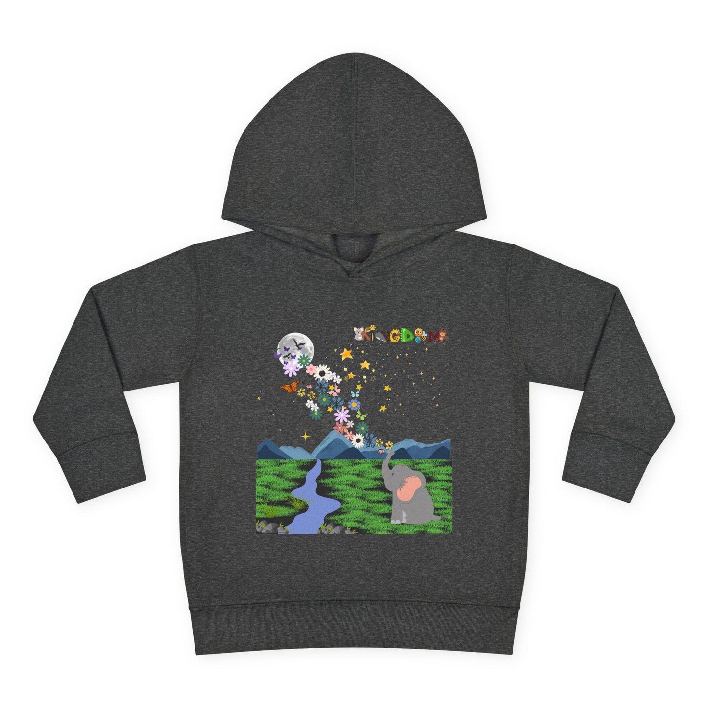 Elephant & Floral Night Sky Toddler Hoodie, Wildlife Theme Pullover Fleece