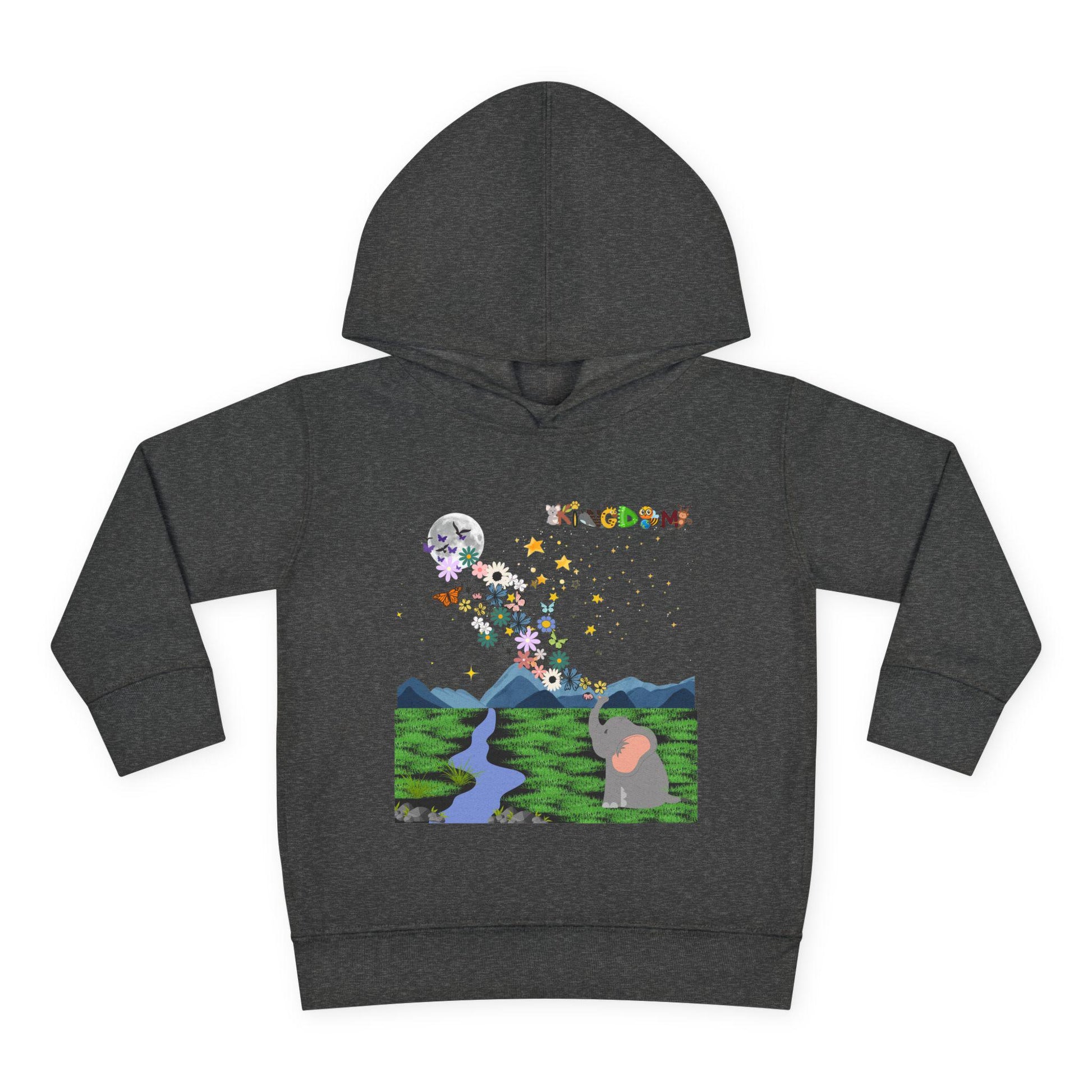 Elephant & Floral Night Sky Toddler Hoodie, Wildlife Theme Pullover Fleece