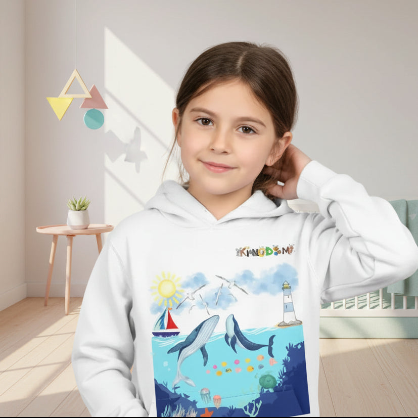 Whale Graphic Toddler Hoodie, Kids Marine Theme Sweatshirt, Ocean Animal Children's Hoodie
