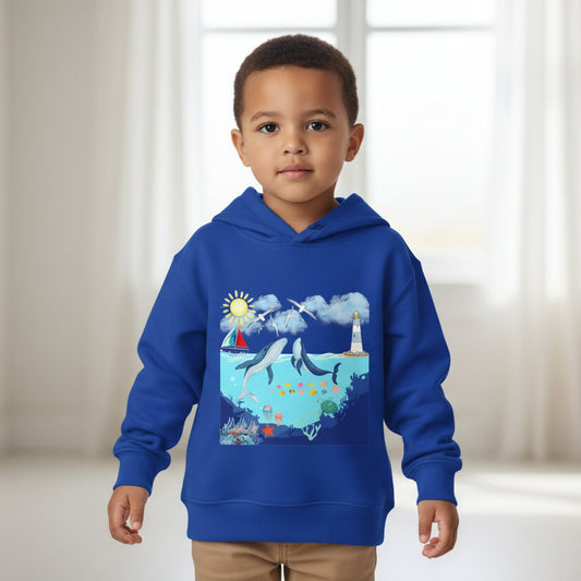 Whale Graphic Toddler Hoodie, Kids Marine Theme Sweatshirt, Ocean Animal Children's Hoodie