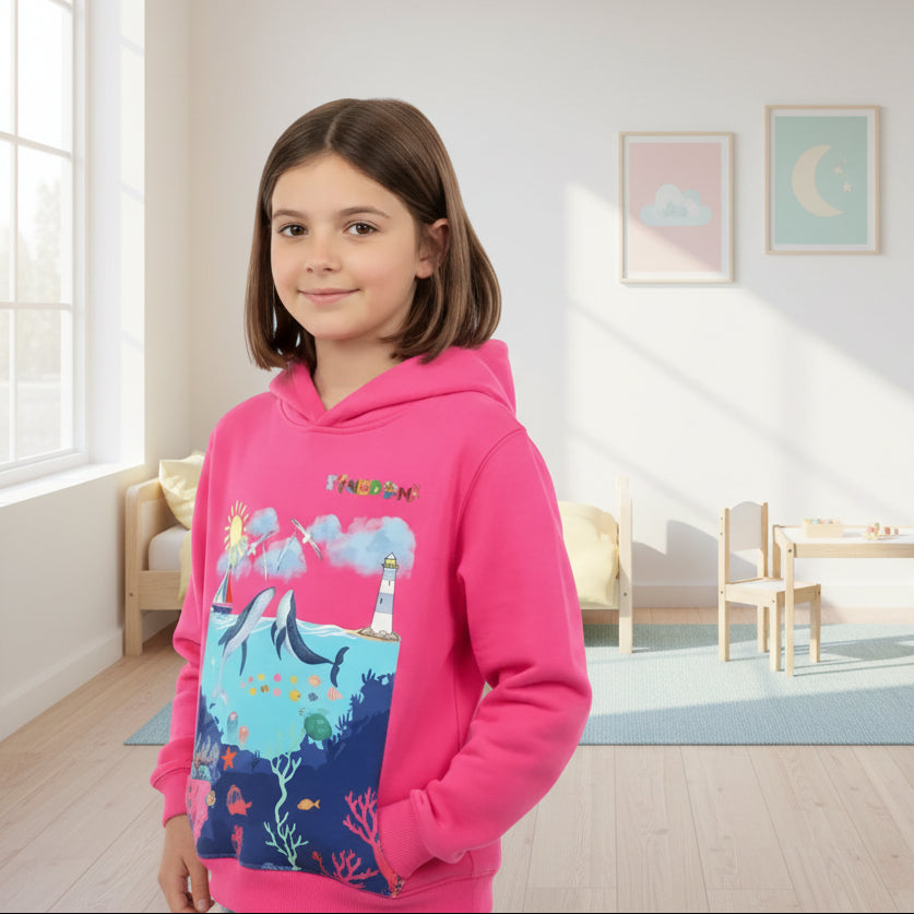 Whale Graphic Toddler Hoodie, Kids Marine Theme Sweatshirt, Ocean Animal Children's Hoodie