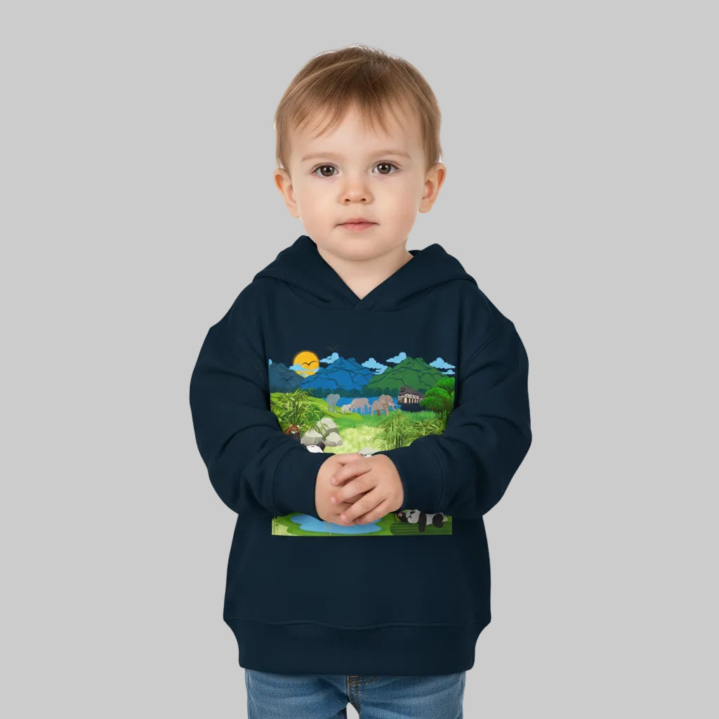 Graphic Panda Elephants Toddler Hoodie, Wildlife Theme, Kids Fleece Pullover