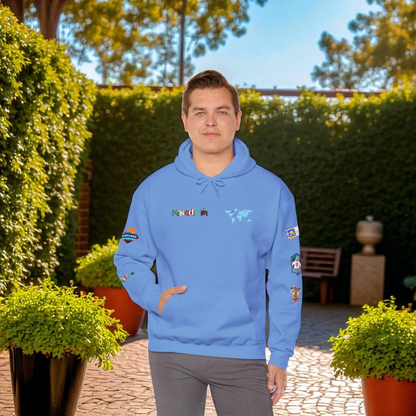 Travel Badge Graphic Hoodie, Wanderlust Sweatshirt, Vacation Inspired Pullover