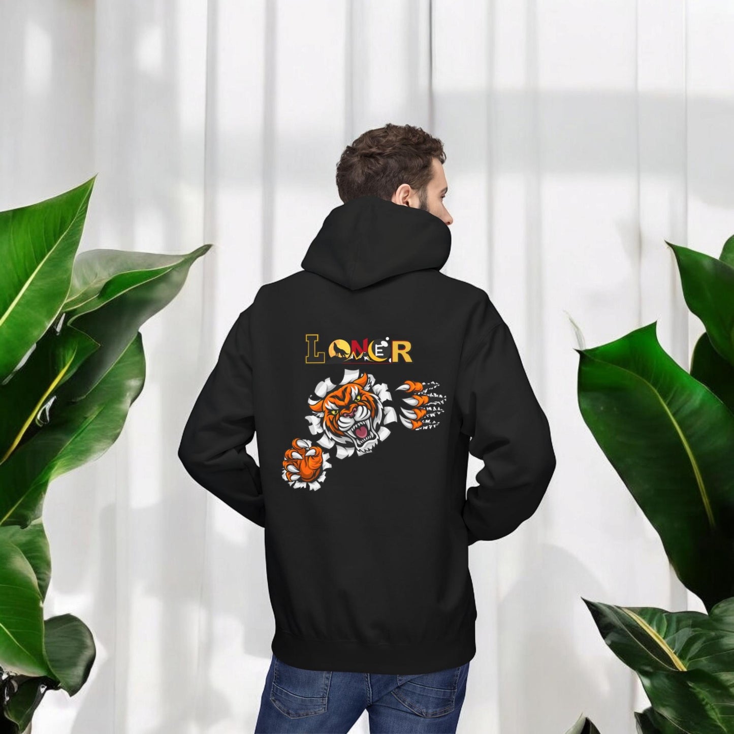 Tiger Graphic Hoodie, Lone Wolf Sweatshirt, Unisex Fleece Pullover, Cozy Animal Print Top