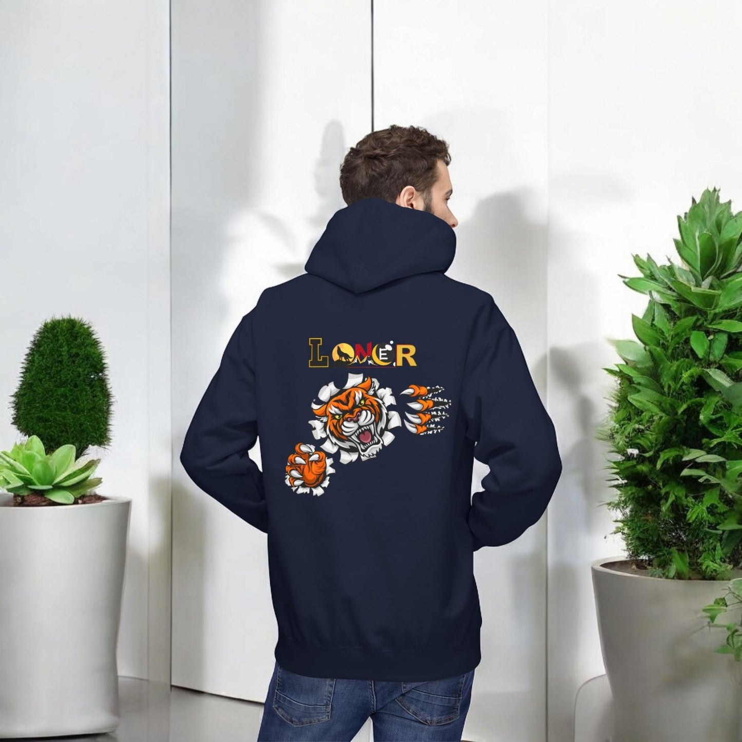 Tiger Graphic Hoodie, Lone Wolf Sweatshirt, Unisex Fleece Pullover, Cozy Animal Print Top