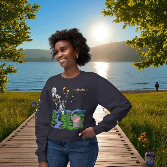 Nature Inspired Elephant Floral Unisex Sweatshirt, Wildlife Graphic Crewneck Sweater