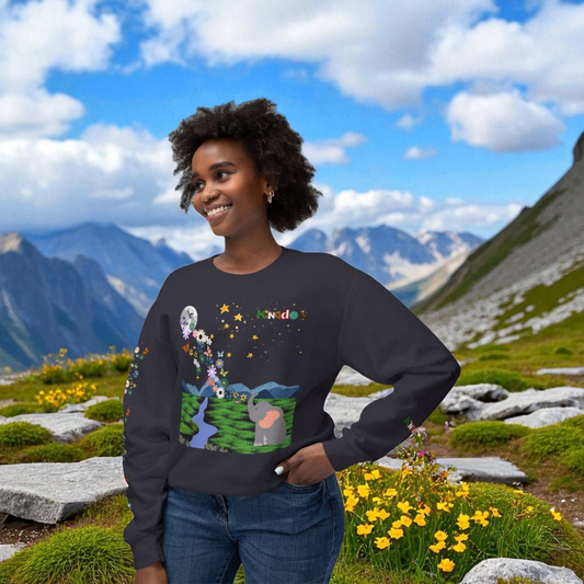 Nature Inspired Elephant Floral Unisex Sweatshirt, Wildlife Graphic Crewneck Sweater