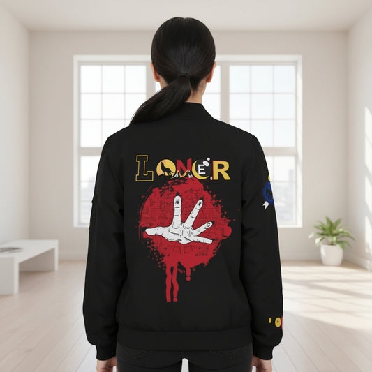 Gothic Bomber Jacket, Graphic Women's Coat, 3D Art Outerwear, Unique Hand Art Jacket