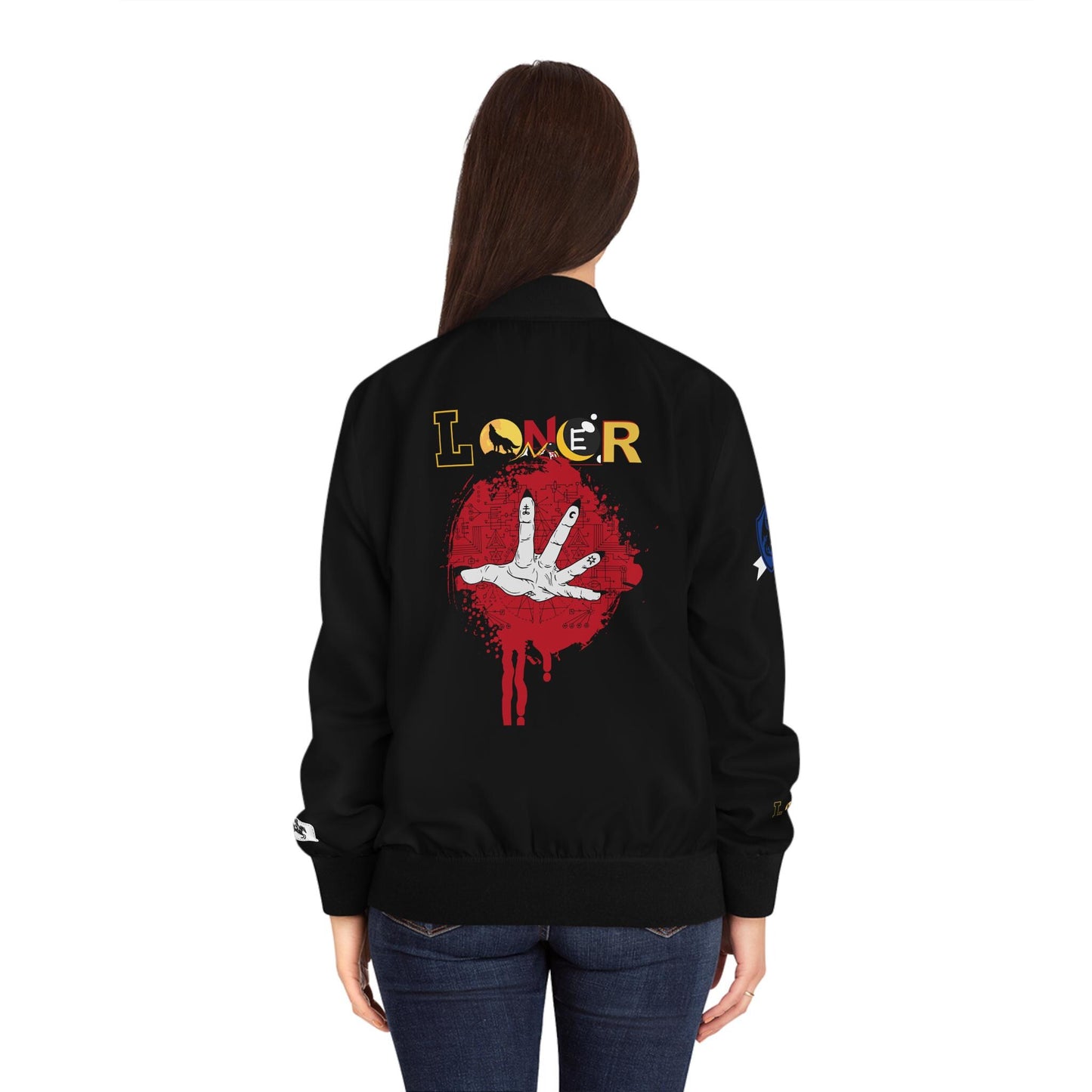 Gothic Bomber Jacket, Graphic Women's Coat, 3D Art Outerwear, Unique Hand Art Jacket