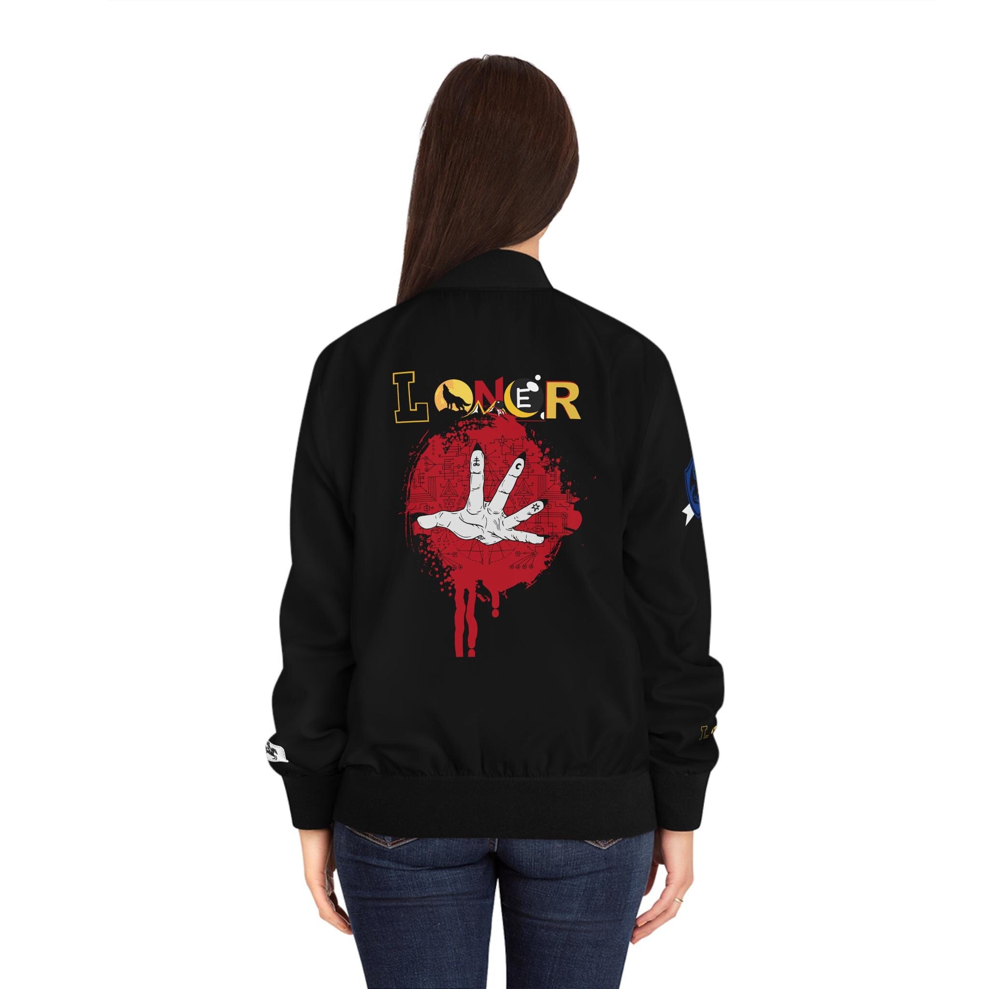 Gothic Bomber Jacket, Graphic Women's Coat, 3D Art Outerwear, Unique Hand Art Jacket