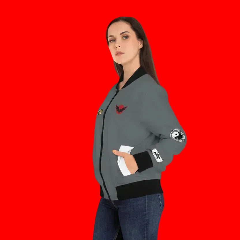 Gothic Bomber Jacket, Eye Art Women's Outerwear, Unique All Over Print Jacket