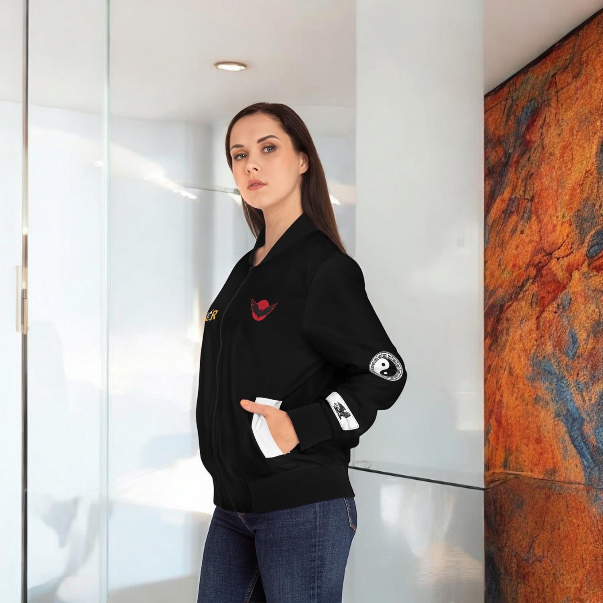 Gothic Bomber Jacket, Graphic Women's Coat, 3D Art Outerwear, Unique Hand Art Jacket