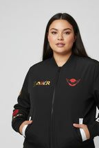 Skull Flames "Loner" Women's Bomber Jacket — Gothic Punk Graphic Outerwear Printify