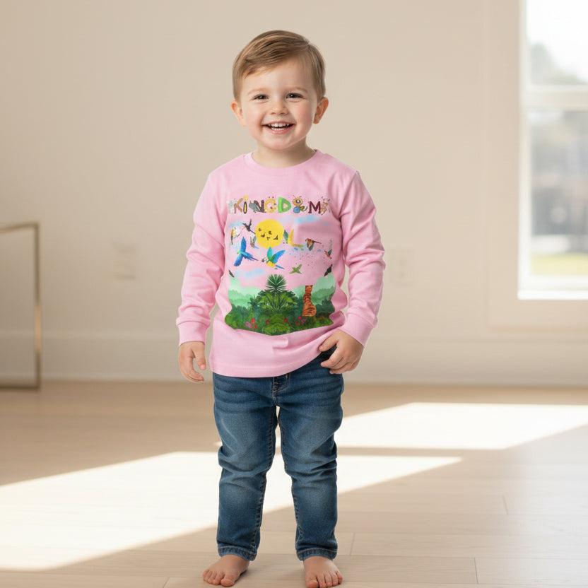 Jungle Safari Toddler Long Sleeve Tee, Wild Animals Graphic Shirt, Kids Nature Theme Top