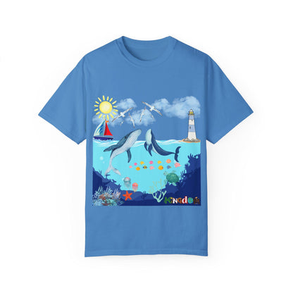 Nautical Ocean Life Whales Graphic Unisex T-Shirt, Nature Art Tee, Beachwear Shirt