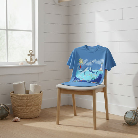 Nautical Ocean Life Whales Graphic Unisex T-Shirt, Nature Art Tee, Beachwear Shirt