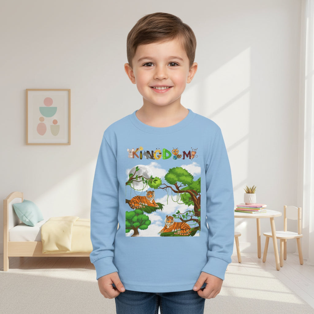 Toddler Long Sleeve Tee, Jungle Animals Nature Theme Tiger Graphic Art Shirt