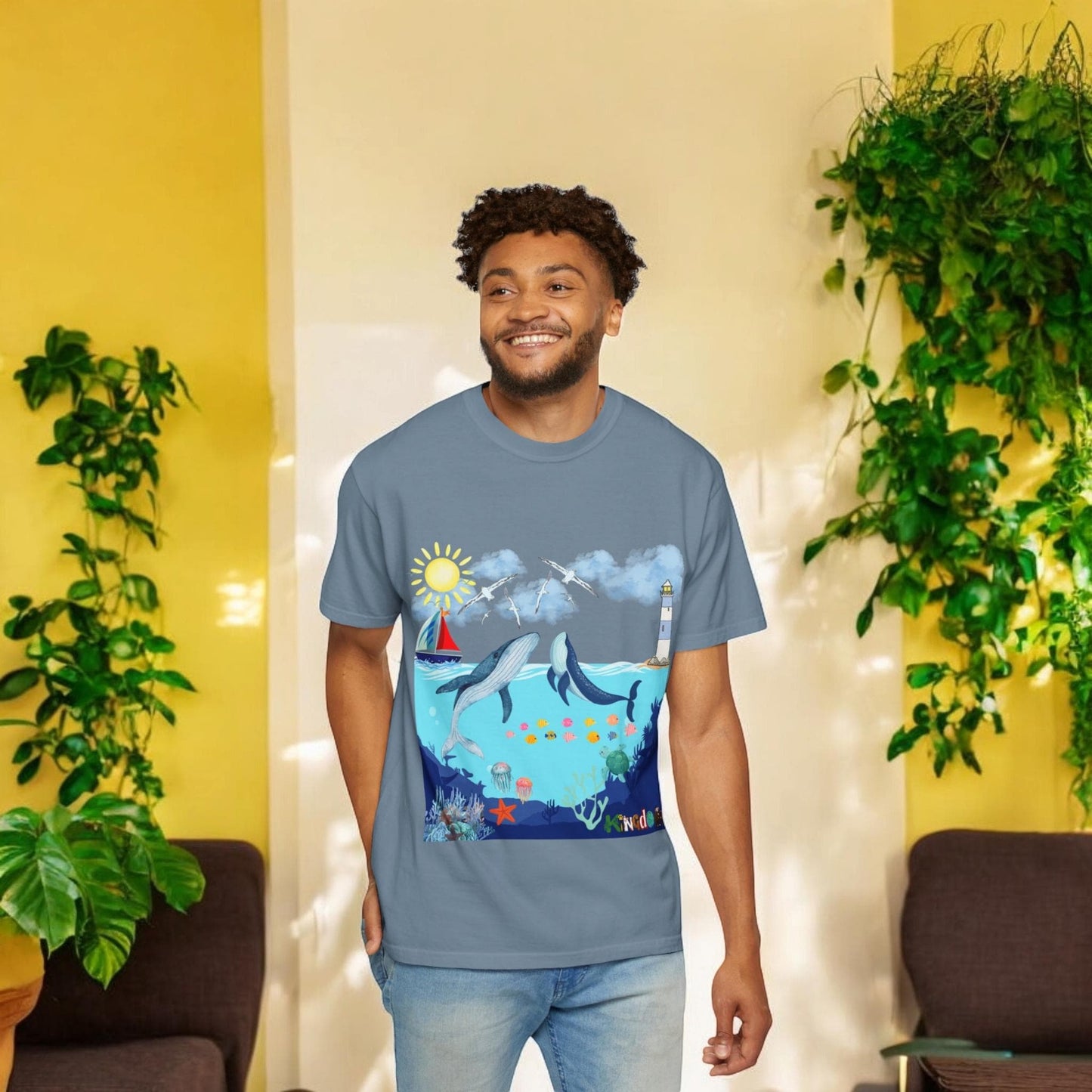 Nautical Ocean Life Whales Graphic Unisex T-Shirt, Nature Art Tee, Beachwear Shirt