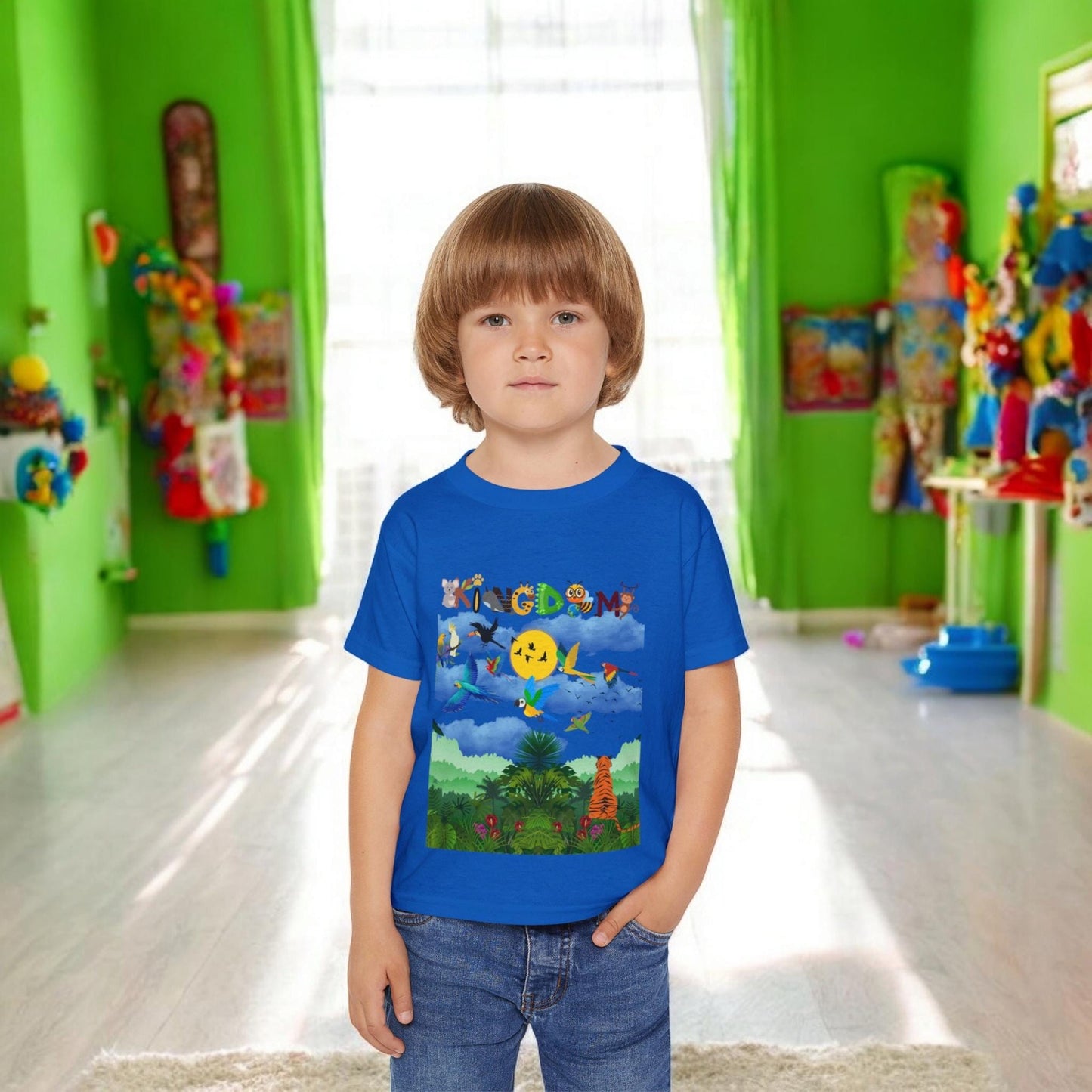 Jungle Life Toddler T-shirt, Tropical Birds Graphic Tee, Wild Animals Jungle Theme Top