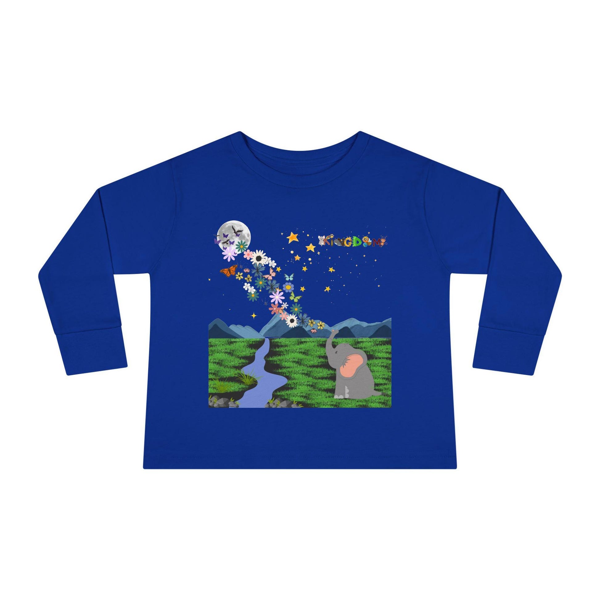 Elephant and Floral Toddler Long Sleeve Tee, Cute Animal Kids Shirt