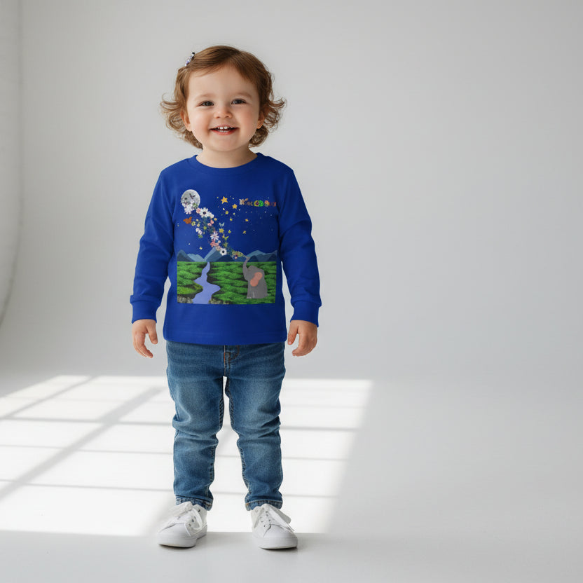 Elephant and Floral Toddler Long Sleeve Tee, Cute Animal Kids Shirt