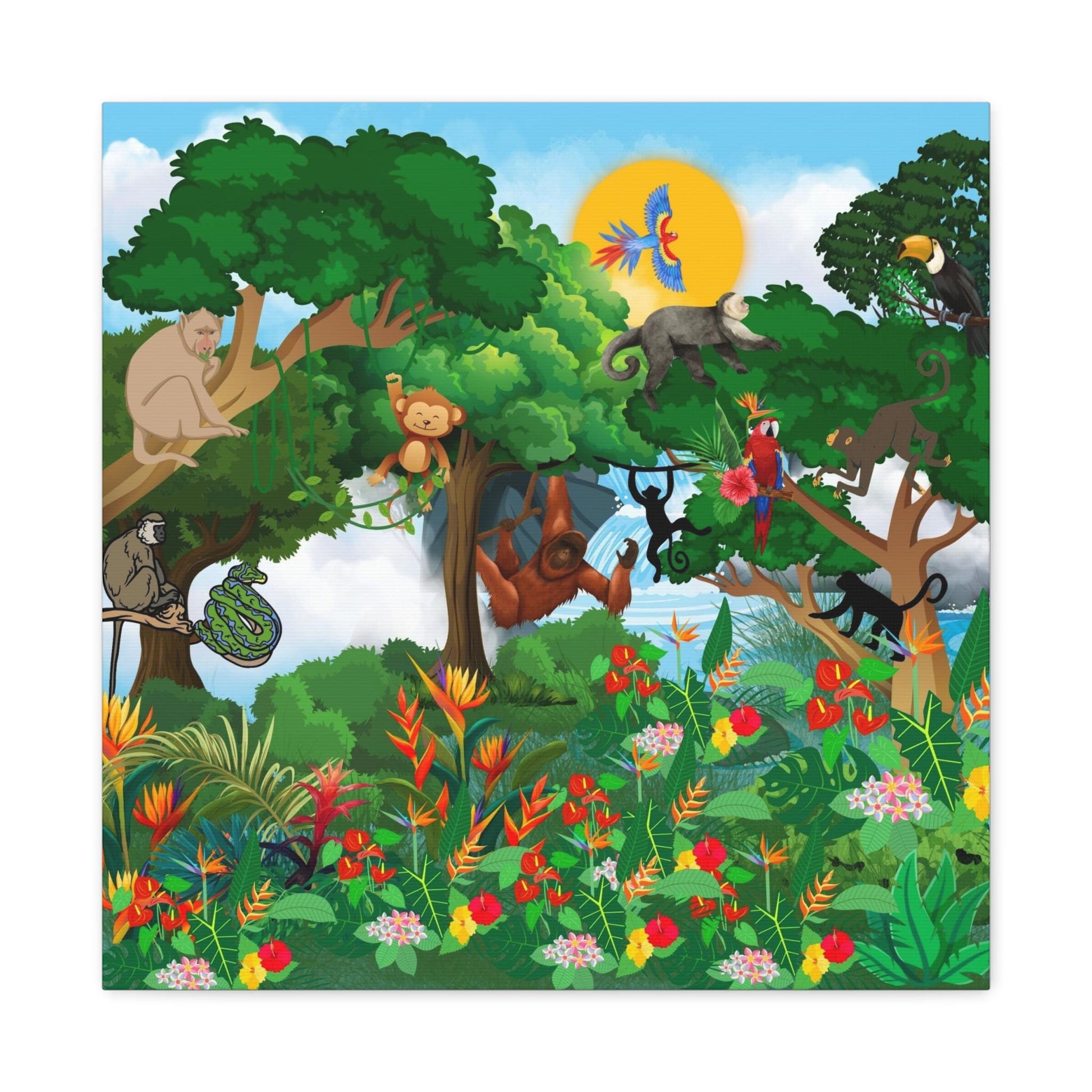Canvas Gallery Wraps, Jungle Monkey Animal Wall Art Decor Print - Safari Nursery Room