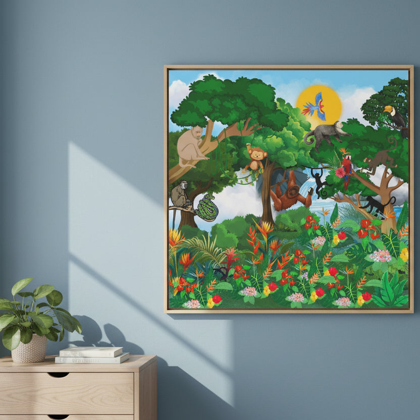 Canvas Gallery Wraps, Jungle Monkey Animal Wall Art Decor Print - Safari Nursery Room