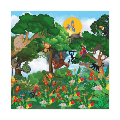 Canvas Gallery Wraps, Jungle Monkey Animal Wall Art Decor Print - Safari Nursery Room