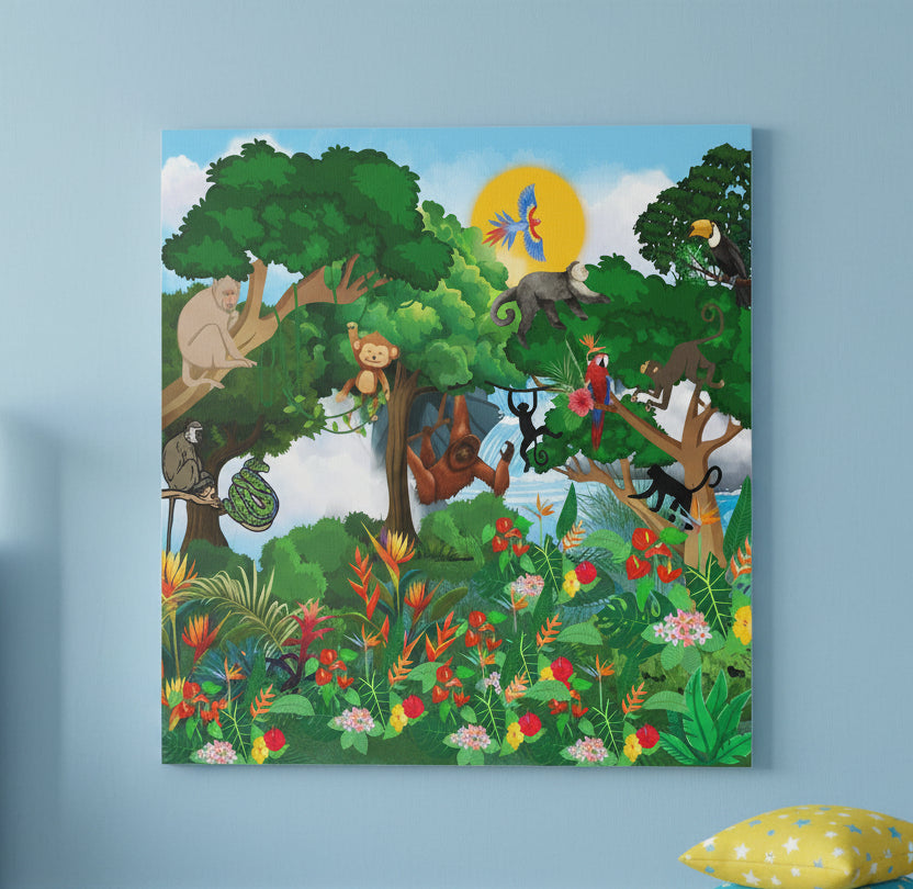 Canvas Gallery Wraps, Jungle Monkey Animal Wall Art Decor Print - Safari Nursery Room