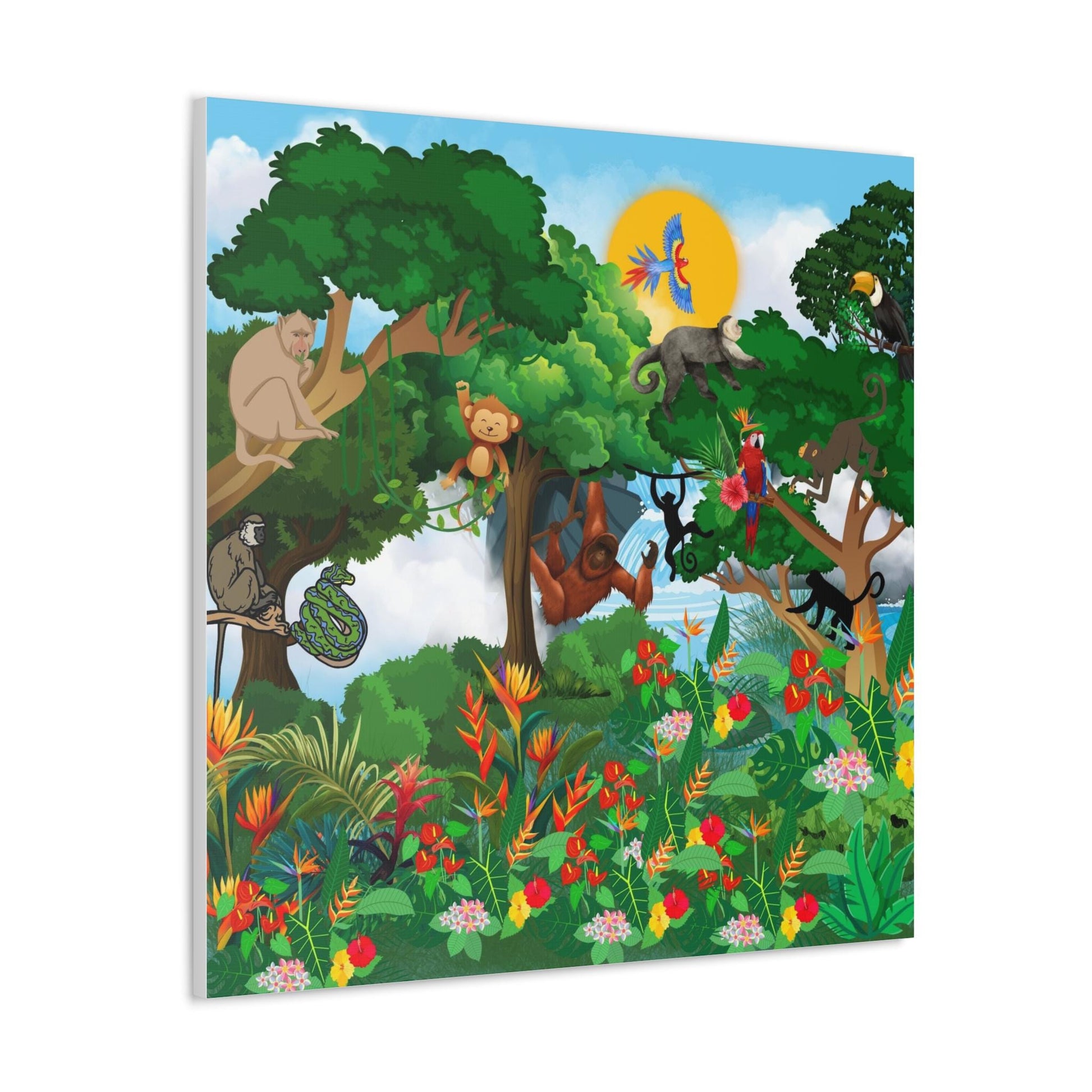 Canvas Gallery Wraps, Jungle Monkey Animal Wall Art Decor Print - Safari Nursery Room