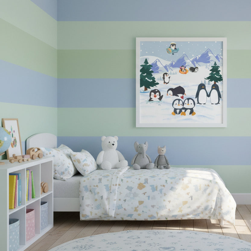 Penguin Canvas Wall Art, Arctic Animals Gallery Wraps, Penguins Art Print, Home Decor Gift