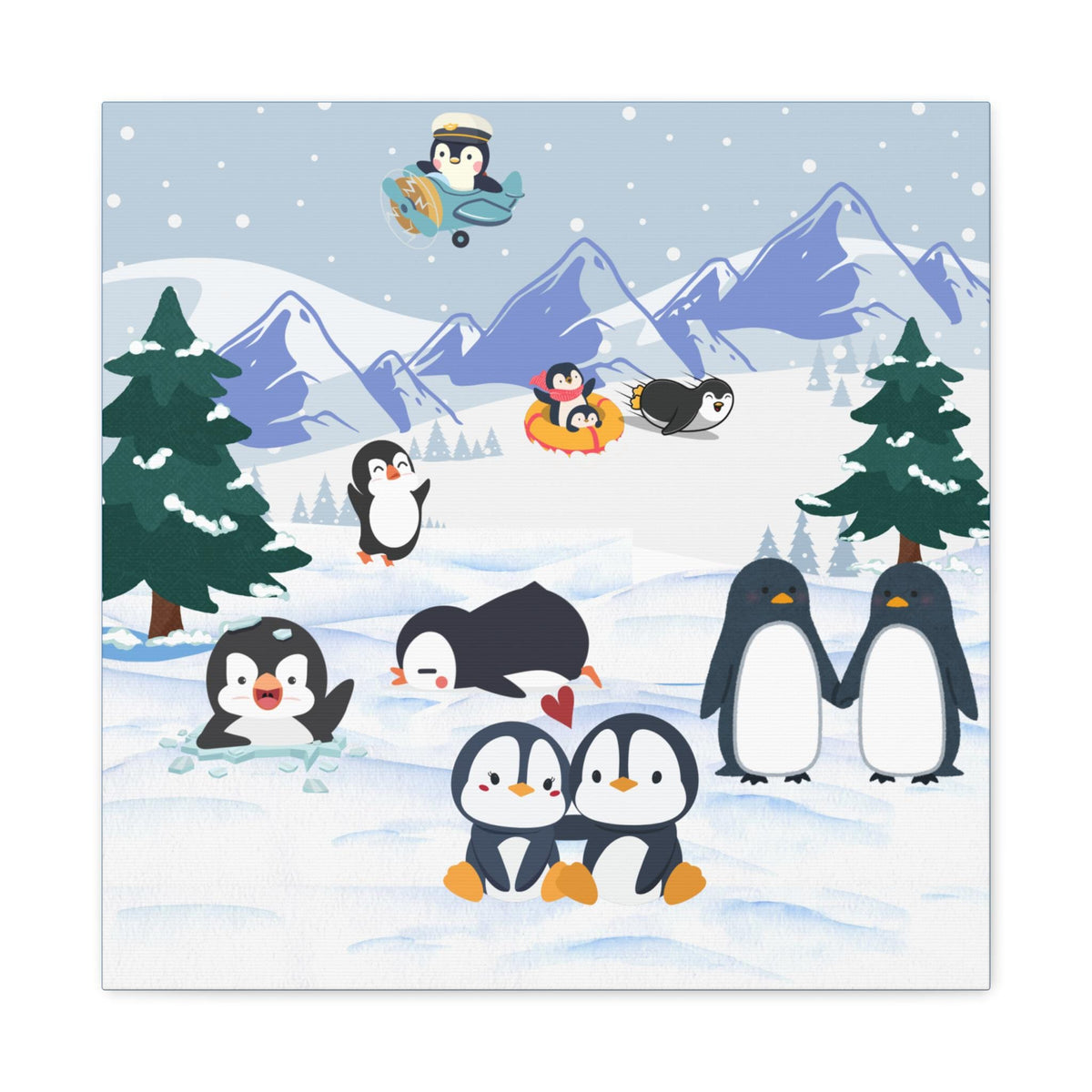 Penguin Canvas Wall Art, Arctic Animals Gallery Wraps, Penguins Art Print, Home Decor Gift