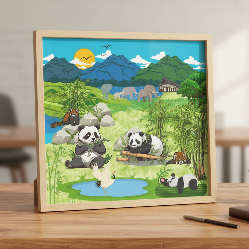 Animal Canvas, Panda and Elephant Wall Art, Nature Gallery Wrap, Asian Wildlife Print