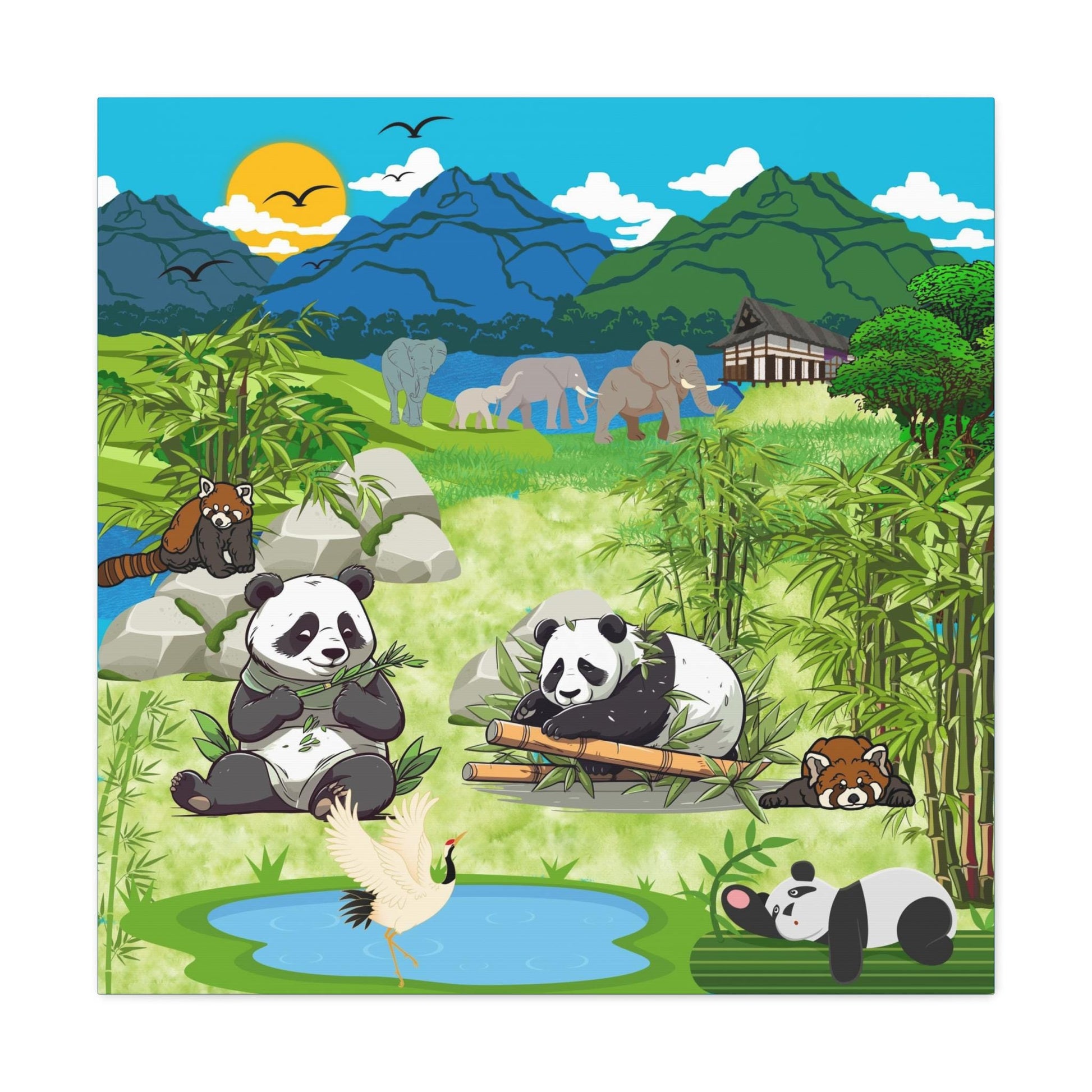 Animal Canvas, Panda and Elephant Wall Art, Nature Gallery Wrap, Asian Wildlife Print