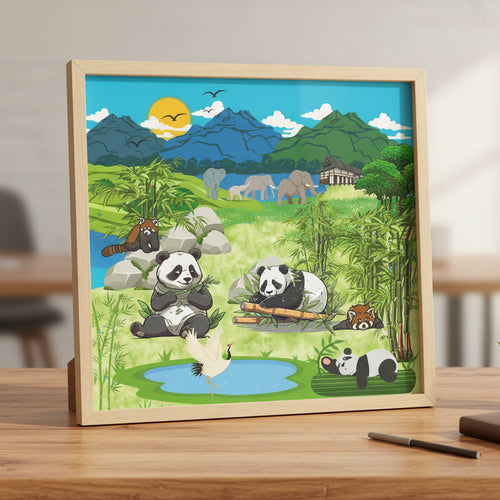 Animal Canvas, Panda and Elephant Wall Art, Nature Gallery Wrap, Asian Wildlife Print