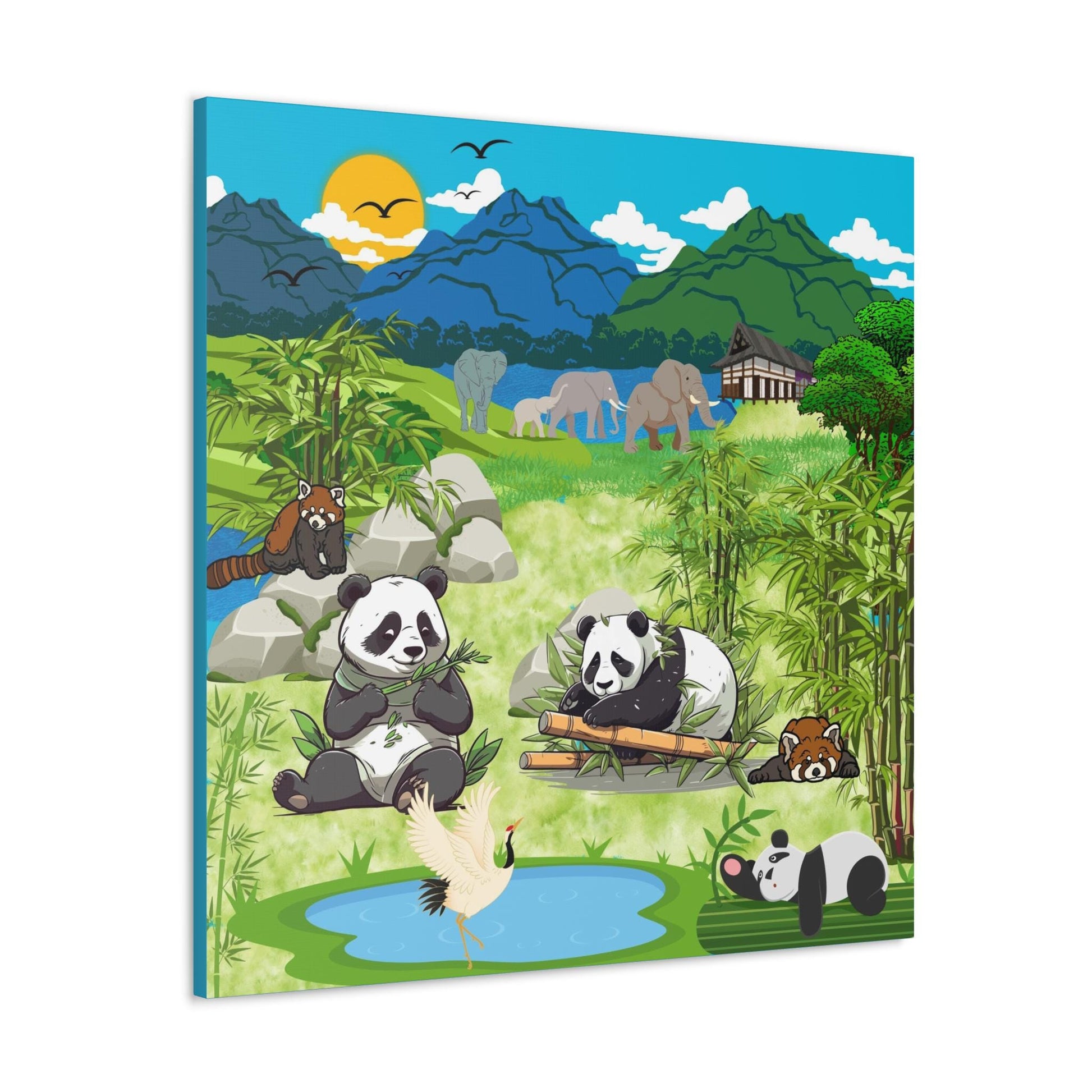 Animal Canvas, Panda and Elephant Wall Art, Nature Gallery Wrap, Asian Wildlife Print