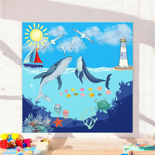 Whale Art Canvas, Ocean Life Wall Art, Nautical Home Decor, Coastal Canvas Print