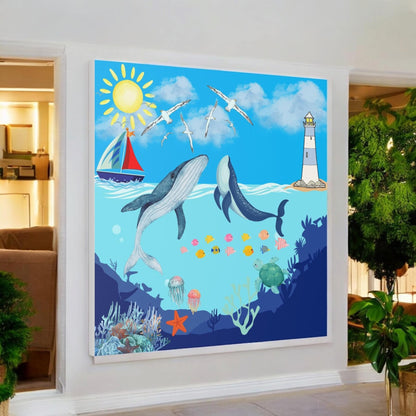 Whale Art Canvas, Ocean Life Wall Art, Nautical Home Decor, Coastal Canvas Print