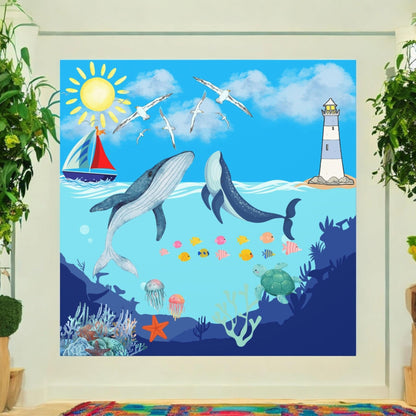 Whale Art Canvas, Ocean Life Wall Art, Nautical Home Decor, Coastal Canvas Print