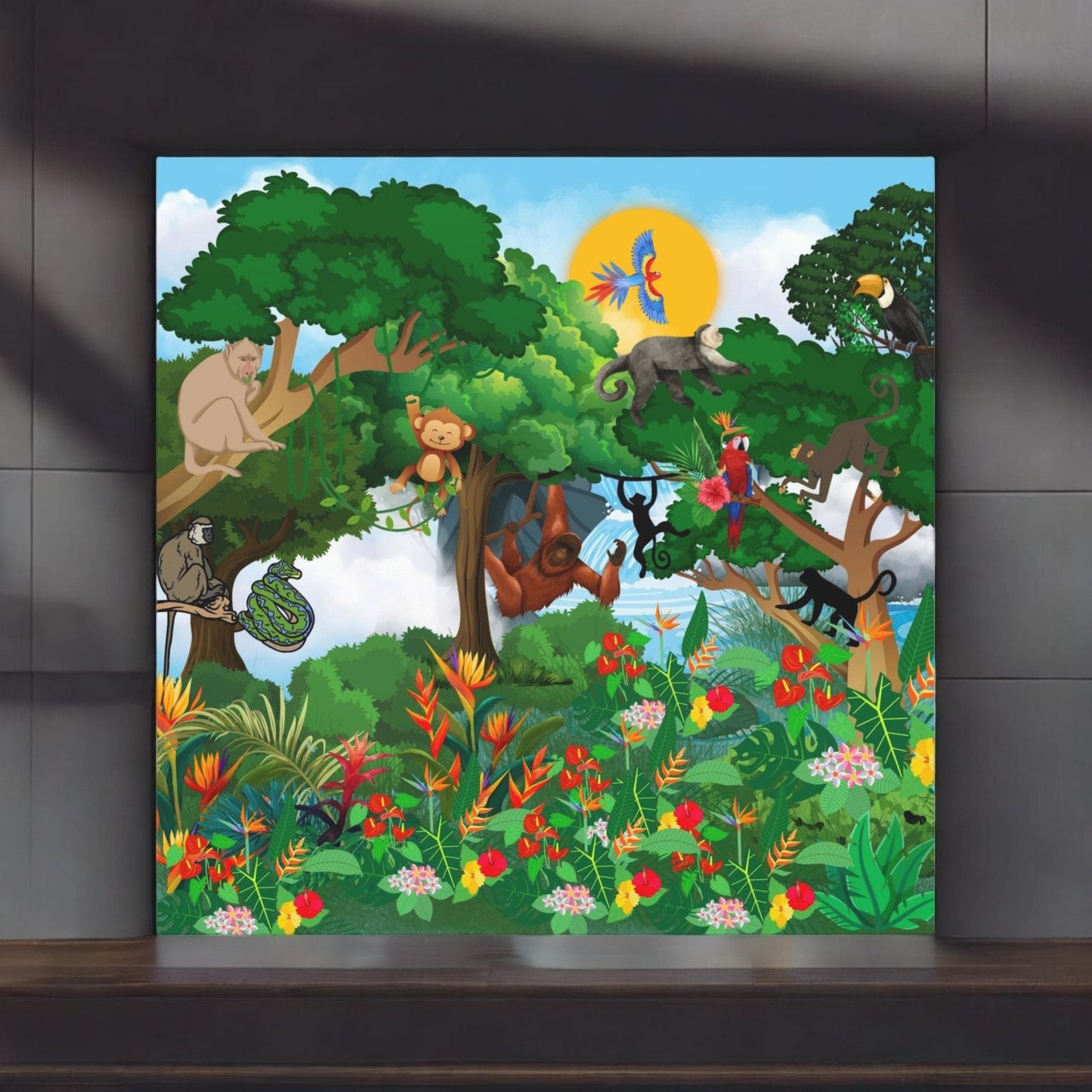 Canvas Gallery Wraps, Jungle Monkey Animal Wall Art Decor Print - Safari Nursery Room