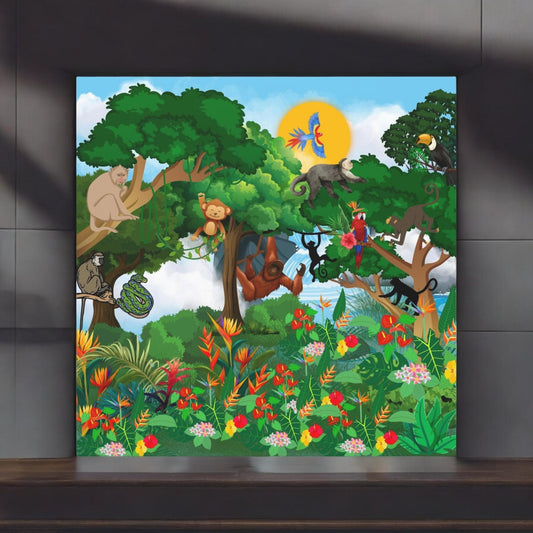 Canvas Gallery Wraps, Jungle Monkey Animal Wall Art Decor Print - Safari Nursery Room
