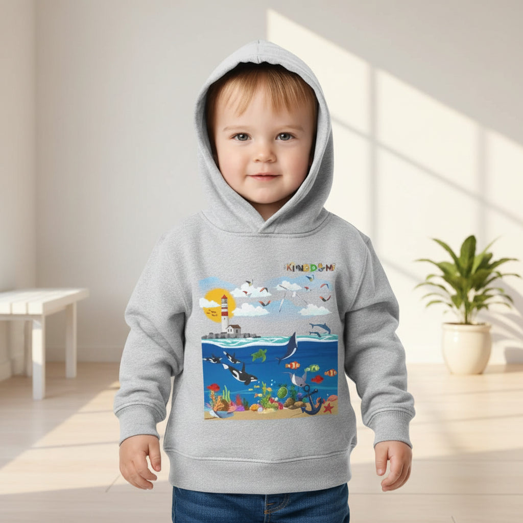 Ocean Friends Toddler Pullover Fleece Hoodie, Aquatic Theme Sweatshirt for Kids, Sea Animal Graphic Jumper, Orca Dolphin Children's Hooded