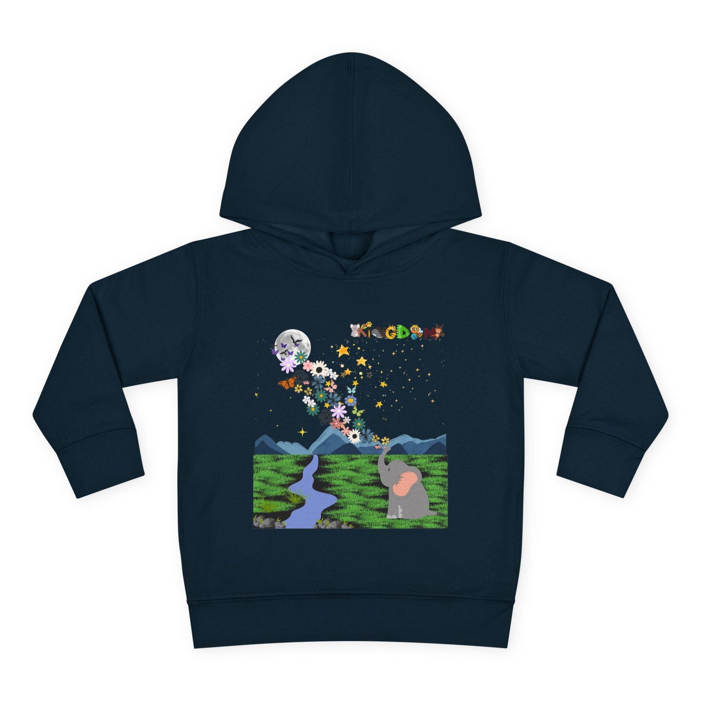 Elephant & Floral Night Sky Toddler Hoodie, Wildlife Theme Pullover Fleece