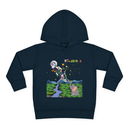 Elephant & Floral Night Sky Toddler Hoodie, Wildlife Theme Pullover Fleece