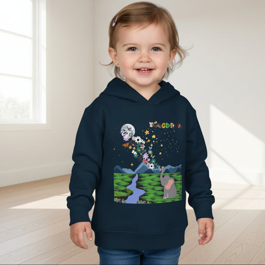 Elephant & Floral Night Sky Toddler Hoodie, Wildlife Theme Pullover Fleece