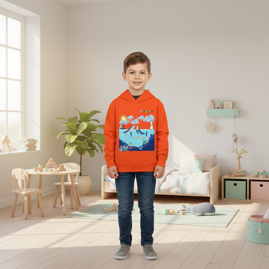 Whale Graphic Toddler Hoodie, Kids Marine Theme Sweatshirt, Ocean Animal Children's Hoodie